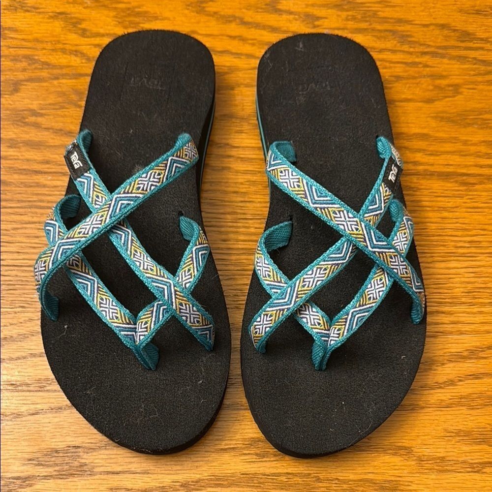 Teva Black and Teal Patterned Sandals